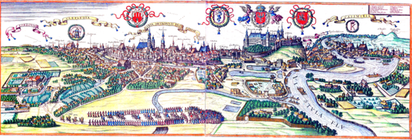 Kraków, Stradomia, Kleparz, Kazimierz i Łobzów z atlasu Civitates orbis terrarum Georga Brauna i Fransa Hogenbergaz. Rok 1618.